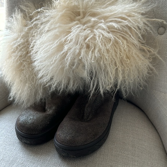 $1400 Moncler Fur Glitter Suede Ankle Boots Size 37 | 7 - Picture 3 of 6
